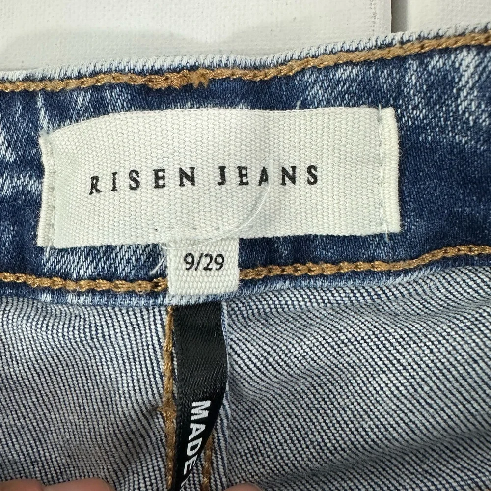 Risen Jeans Soho Chic Distressed Mid Rise Flare Jeans Acid Was Size 9/29